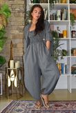 Arbi Gingham Shirring Bandeau Jumpsuit Black